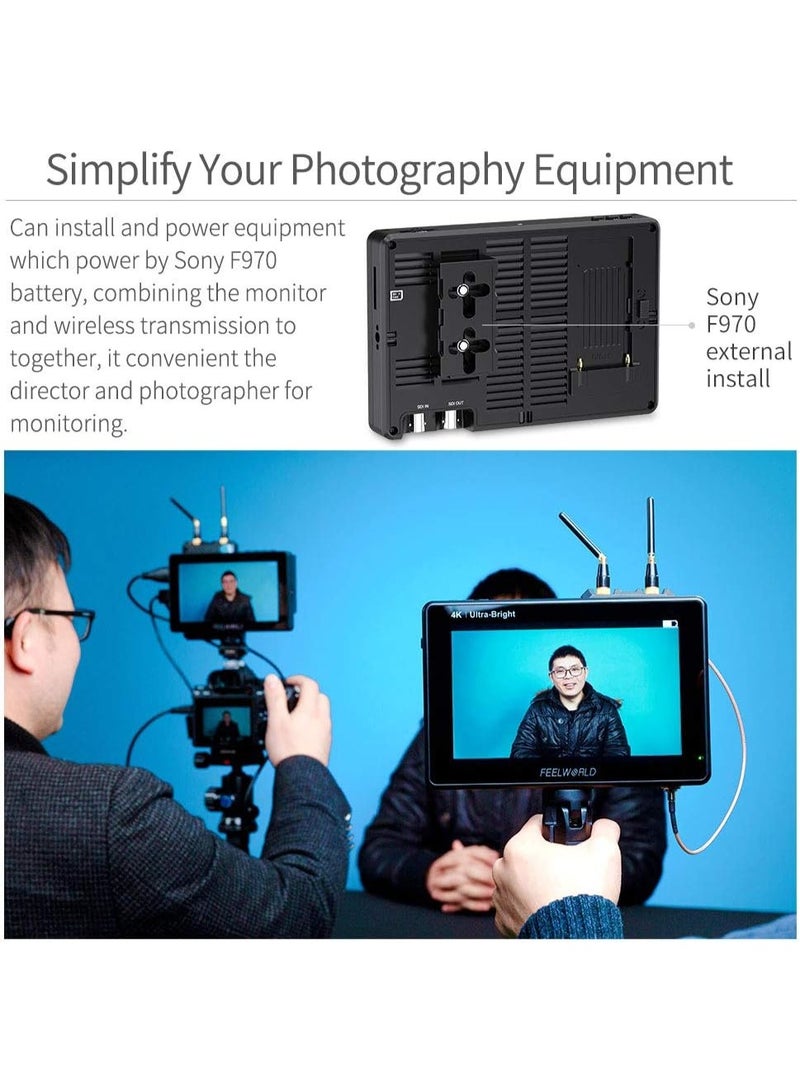 فيل وورلد شاشة مراقبة ميدانية لكاميرات DSLR FEELWORLD LUT7S PRO مقاس 7 بوصات بسطوع فائق 2200 شمعة، مزودة بشاشة لمس ودعم 3D LUT وHDR مع خاصية شكل الموجة (Waveform)، تدعم إدخال وإخراج 4K عبر HDMI و3G-SDI، بدقة ‎1920×1200‎ ولوحة IPS، مع دعم طاقة خارجية F970 وحزمة تركيب. - Image 5